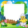 Easter frame with cute chicken