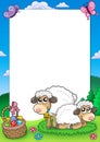 Easter frame with cute sheep