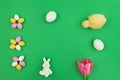 Easter frame with eggs, bunny, pink tulip