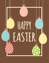 Easter frame with hanging eggs, vector illustration Royalty Free Stock Photo