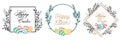 Easter frames decorated with herbs, flowers and Easter eggs. Royalty Free Stock Photo