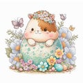 Easter Fun with Cute Baby Cow and Colorful Watercolor Eggs AI Generated