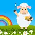 Easter Funny Lamb with Palette & Rainbow