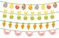 Easter garland. Stretching with eggs, rabbits, carrots, birds. Decorations for Happy Easter.