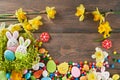 Easter ginger cookies, eggs and daffodils.