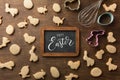 Easter gingerbread cookies. Eggs and rabbits. Top view Royalty Free Stock Photo