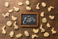 Easter gingerbread cookies. Eggs and rabbits. Top view Royalty Free Stock Photo