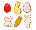 Easter gingerbread cookies icon, Easter holiday, colored eggs, carrot and bunny. Vector Easter