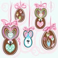 Easter gingerbread eggs and rabbits with ribbons for decoration Royalty Free Stock Photo