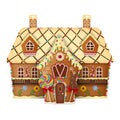 easter gingerbread house with cookies and candies. gingerbread easter cottage with sweets and lollipops