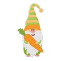 Easter gnome holding a carrot, cute character, vector illustration