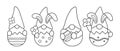 Easter Gnome sitting inside an eggshell. Cute Easter Gnome Coloring Page and Template Set. Royalty Free Stock Photo