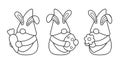 Easter Gnomes Coloring Page and Template Set. Cute spring Gnomes Outline Vector Illustration for Kids. Royalty Free Stock Photo