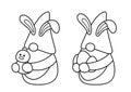 Easter Gnomes Coloring Page and Template Set. Cute spring Gnomes Outline Vector Illustration for Kids. Royalty Free Stock Photo