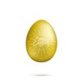 Easter. Gold egg with Happy Easter script lettering. Easter holiday design element Royalty Free Stock Photo