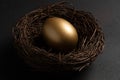 Easter Gold egg in nest on black background. Minimal concept Royalty Free Stock Photo