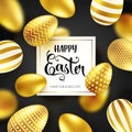 Easter golden egg with calligraphic lettering. Traditional spring holidays in April or March. Sunday. Eggs and gold. Big Royalty Free Stock Photo