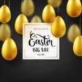 Easter golden egg with calligraphic lettering. Traditional spring holidays in April or March. Sunday. Eggs and gold. Big Royalty Free Stock Photo