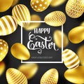 Easter golden egg with calligraphic lettering. Traditional spring holidays in April or March. Sunday. Eggs and gold. Big Royalty Free Stock Photo