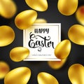 Easter golden egg with calligraphic lettering. Traditional spring holidays in April or March. Sunday. Eggs and gold. Big Royalty Free Stock Photo