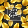 Easter golden egg with calligraphic lettering. Traditional spring holidays in April or March. Sunday. Eggs and gold. Big Royalty Free Stock Photo