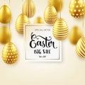 Easter golden egg with calligraphic lettering. Traditional spring holidays in April or March. Sunday. Eggs and gold. Big Royalty Free Stock Photo