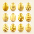 Easter golden egg. Traditional spring holidays in April or March. Sunday. Eggs and gold.Big set Royalty Free Stock Photo