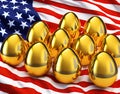 Easter golden eggs on flag of United States of America. Religious USA Holidays. Generative AI Royalty Free Stock Photo