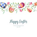 Easter great horizontal floral background with colored easter eggs