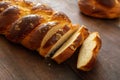 Easter greek tsoureki braid, sweet bread brioche on wood Royalty Free Stock Photo