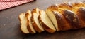 Easter greek tsoureki braid, sweet bread brioche on wood Royalty Free Stock Photo