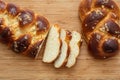 Easter greek tsoureki braid, sweet bread brioche on wood Royalty Free Stock Photo