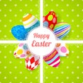 Easter green background card with ornament eggs