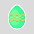 Easter green egg isolated on a gray background with colored contrasting ornament of circle line and points. Vector Illustration.