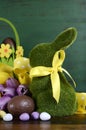 Easter green moss grass bunny rabbit with basket