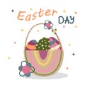 Easter greeting card with adorable basket and decorated egg