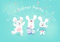 Easter, greeting card celebrate party holiday, cute rabbit characters and egg with confetti background vector illustration Royalty Free Stock Photo