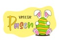 Easter greeting card. Colorful Easter egg with bunny. Happy Easter colorful lettering in Dutch