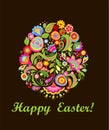 Easter greeting card with decorative colorful floral egg