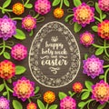 Easter greeting card - Decorative Easter egg with greeting and paper flowers Royalty Free Stock Photo