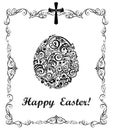 Easter greeting card with decorative floral egg black and white Royalty Free Stock Photo