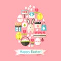 Easter Greeting Card with Flat Icons Set Egg shaped Royalty Free Stock Photo