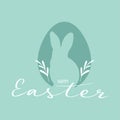 Easter greeting card with lettering and silhouette of rabbit, bunny. Happy easter