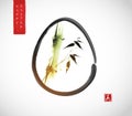 Easter greeting card in minimal japanese style with green bamboo in the egg on white background. Traditional oriental Royalty Free Stock Photo