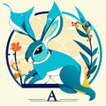 Easter greeting card with rabbit, flowers and letter A. Vector illustration. generative AI