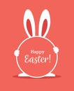 Easter greeting card with round frame and bunny ears
