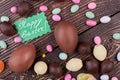 Easter greeting card and sweets. Royalty Free Stock Photo