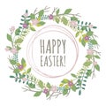 Easter greeting card with wreath from floral elements