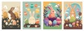 Easter greeting cards with cute bunnies. Vector illustration