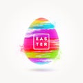 Easter greeting card. Colored paint easter egg,